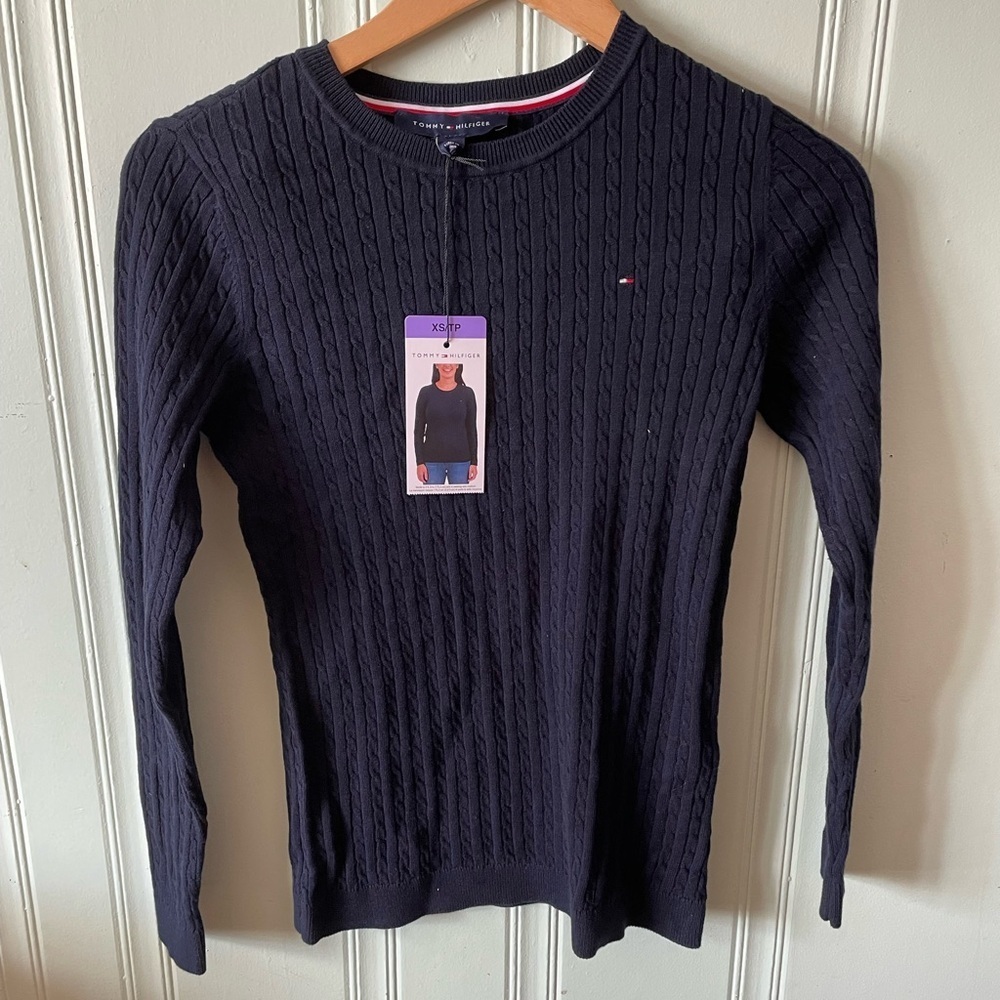 🔊 Tommy Hilfiger | Navy Blue Cable Knit Sweater - Picture 1 of 2